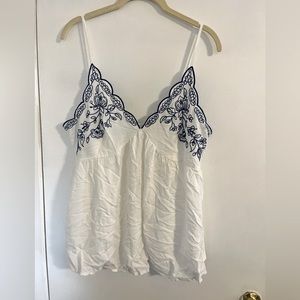 Love On A Hanger White Tank with Blue Embroidered Top